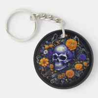 Personalized Skull and Orange Flowers AI art Keychain