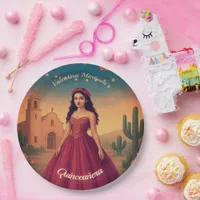 Vintage Quinceañera Custom Name Red Dress Paper Plates