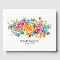 Turquoise, Yellow and Pink Floral Wedding Guest Book