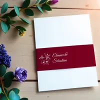 Elegant Vintage Romance Burgundy Floral Wedding Invitation Belly Band