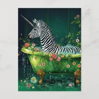 Funny Cute Unicorn Zebra in a Bathtub Postcard