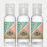 Aqua Coral Bronze Foliage Monogram Hand Sanitizer
