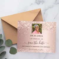 Rose gold photo birthday save the date flyer