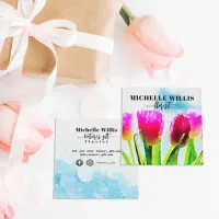 Watercolor Expressionist Pink Tulips Florist  Square Business Card