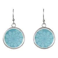 Romantic white fractal ornaments on blue earrings