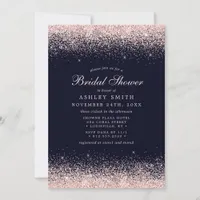 Rose Gold Confetti Navy Blue Modern Bridal Shower Invitation