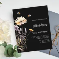 Wildflower black yellow purple birthday invitation