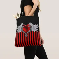 Goth Red Heart with Angel Wings Tote Bag