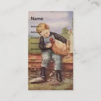 Vintage Boy and Chickens Business Card