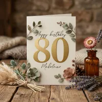 Elegant Gold Number Botanical Floral 80th Birthday Card