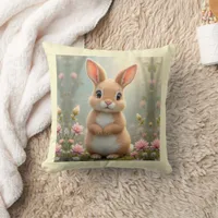 Cute little bunny surrounded by flowers  throw pillow