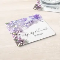 Purple Lilac Flowers Watercolor Wedding Square Paper Coaster