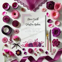 Bold Pink & Magenta Budget Floral Sunlight Wedding Invitation