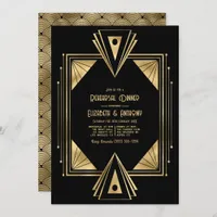 Black and Gold Art Deco Gold Rehearsal Dinner Invitation