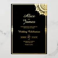 Mandala Frame Classic Black Gold Foil Wedding Invitation