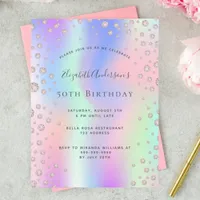 Birthday rainbow rose gold diamond pink invitation postcard