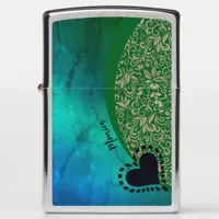 Aqua Blue Green Floral Patter Zippo Lighter