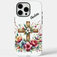 Christian Cross Encircled Artistic Spring Flowers iPhone 16 Pro Max Case