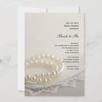 White Pearls and Blue Vintage Lace Bridal Shower Invitation