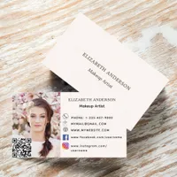 Beige cream qr code social media photo business card