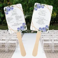 Elegant Gold Glitter Geo Blue Floral Wed Program Hand Fan