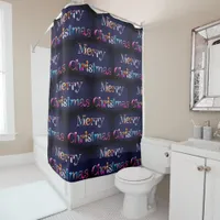 Merry Christmas Festive Words Multicolor Modern Shower Curtain