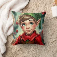 Whimsical Cartoon Elf | Christmas Throw Pillow
