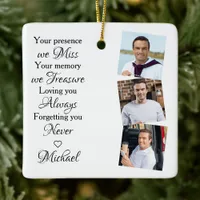 Memorial Remembrance Keepsake Modern 3 Photo Ceramic Ornament