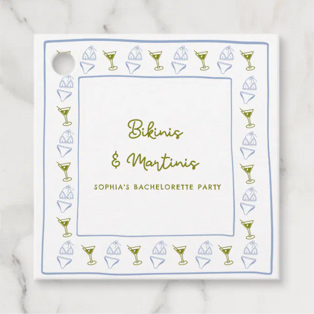 Bikinis & Martinis Blue Olive Bachelorette Party  Favor Tags