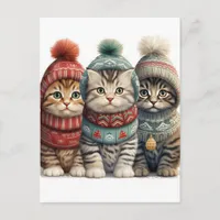 Adorable Kittens in Winter Clothes AI Art Postcard