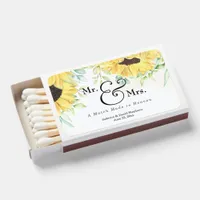 Mr and Mrs Yellow Watercolor Rustic Sunflowers Matchboxes