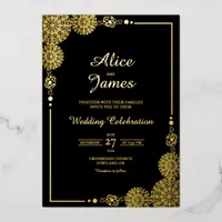 Mandala Luxury Black Gold Foil Wedding Invitation