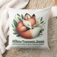 Cute Baby Fox Sleeps in Leaves Natal Throw Pillow
