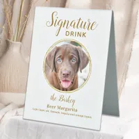 Signature Drink Elegant Gold Pet Wedding Photo Table Tent