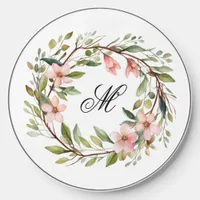 Monogram Pretty Twig and Wildflower Wreath Wireless Charger