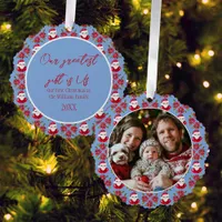 Family's First Christmas 1 Photo Santa Poinsettia Ornament Card