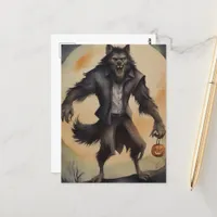 Watercolor Halloween Werewolf Postcard