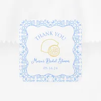 Thank You Lemon Blue Tiles Custom Bridal Shower Square Sticker