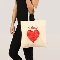 Fancy Red Dots Heart Personalized Budget Tote Bag