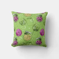 Fermenting Sauerkraut Ingredients Pattern on Green Throw Pillow