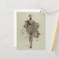 Vintage Fashion and Architecture Woman Collage Postcard