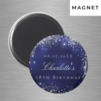 Birthday navy blue silver glitter name magnet