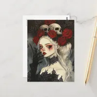 Persephone Goth Red Roses Skulls Postcard