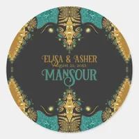 Teal Gold & Black Baroque Bohemian Tribal Beauty Classic Round Sticker