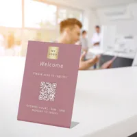 Rose gold QR code customer registration welcome Pedestal Sign