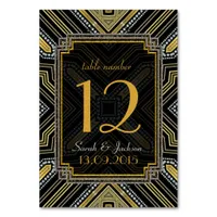 Art Deco Gold Black Wedding Table Number Card