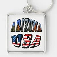 Arizona Picture and USA Flag Text Keychain