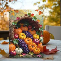 Autumn Harvest and Blessings Cornucopia  Card