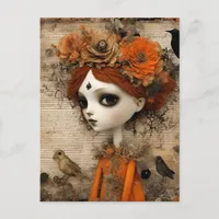 Cute Autumn Halloween Doll Collage Postcard