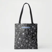 Dark Floral Black White Pattern & Blue Name  Tote Bag